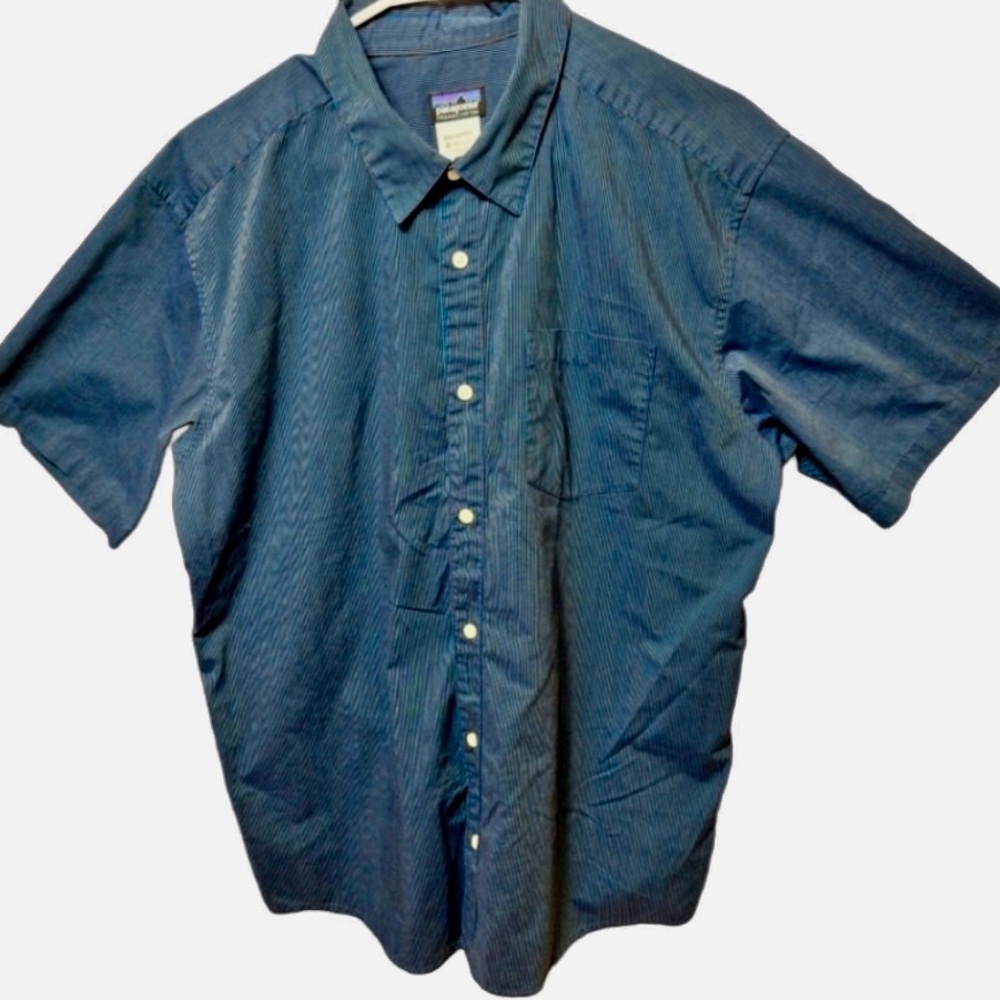 Vtg Patagonia Men’s Pinstripe Short Sleeve Button Front Shirt Sz L Preppy Casual